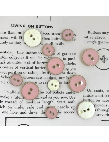 Enamelled Button - Pink, gold