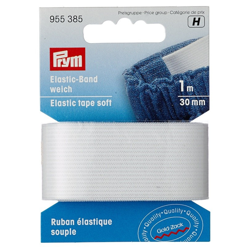 Elastic tape, soft, 30mm, white - Prym