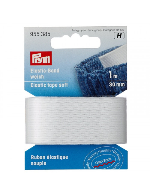Elastic tape, soft, 30mm, white - Prym